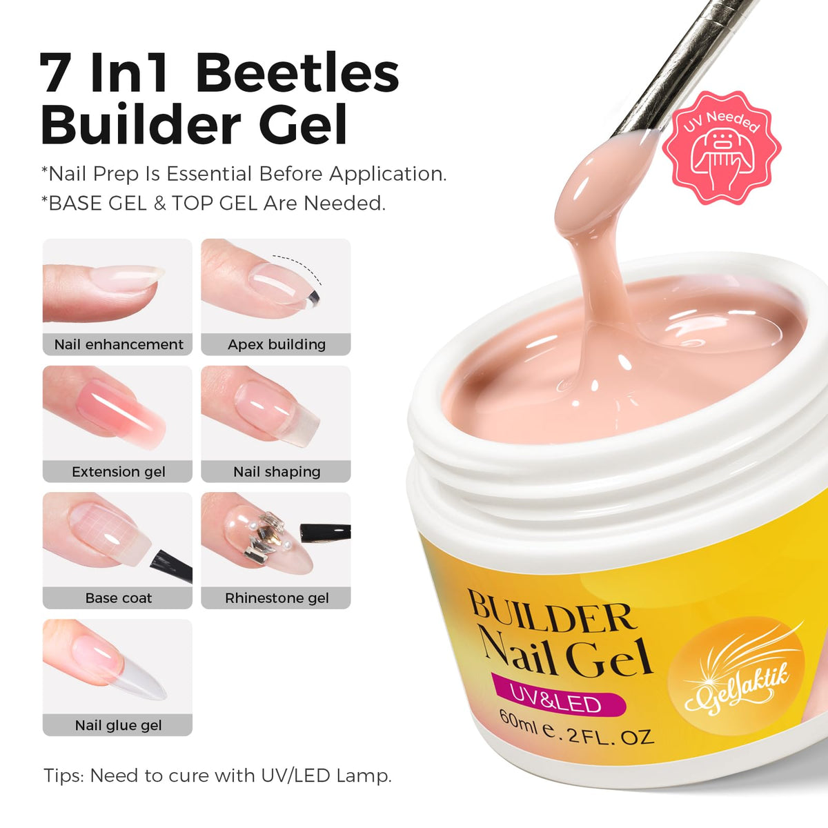 GELLAKTIK builder gel texture close-up highlighting thick self-leveling formula benefits