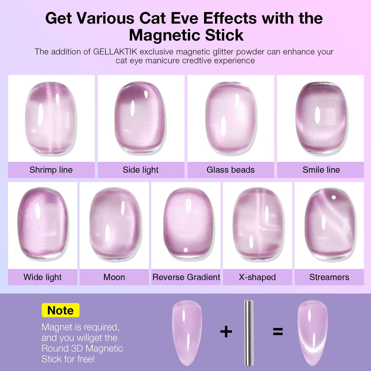 GELLAKTIK close-up of peach pink lilac bottles highlighting color payoff and detail