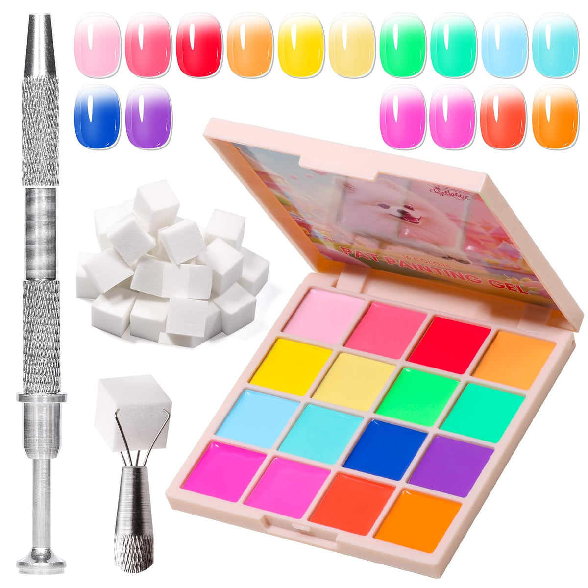 GELLAKTIK front packaging showing 16 color palette and kit benefits