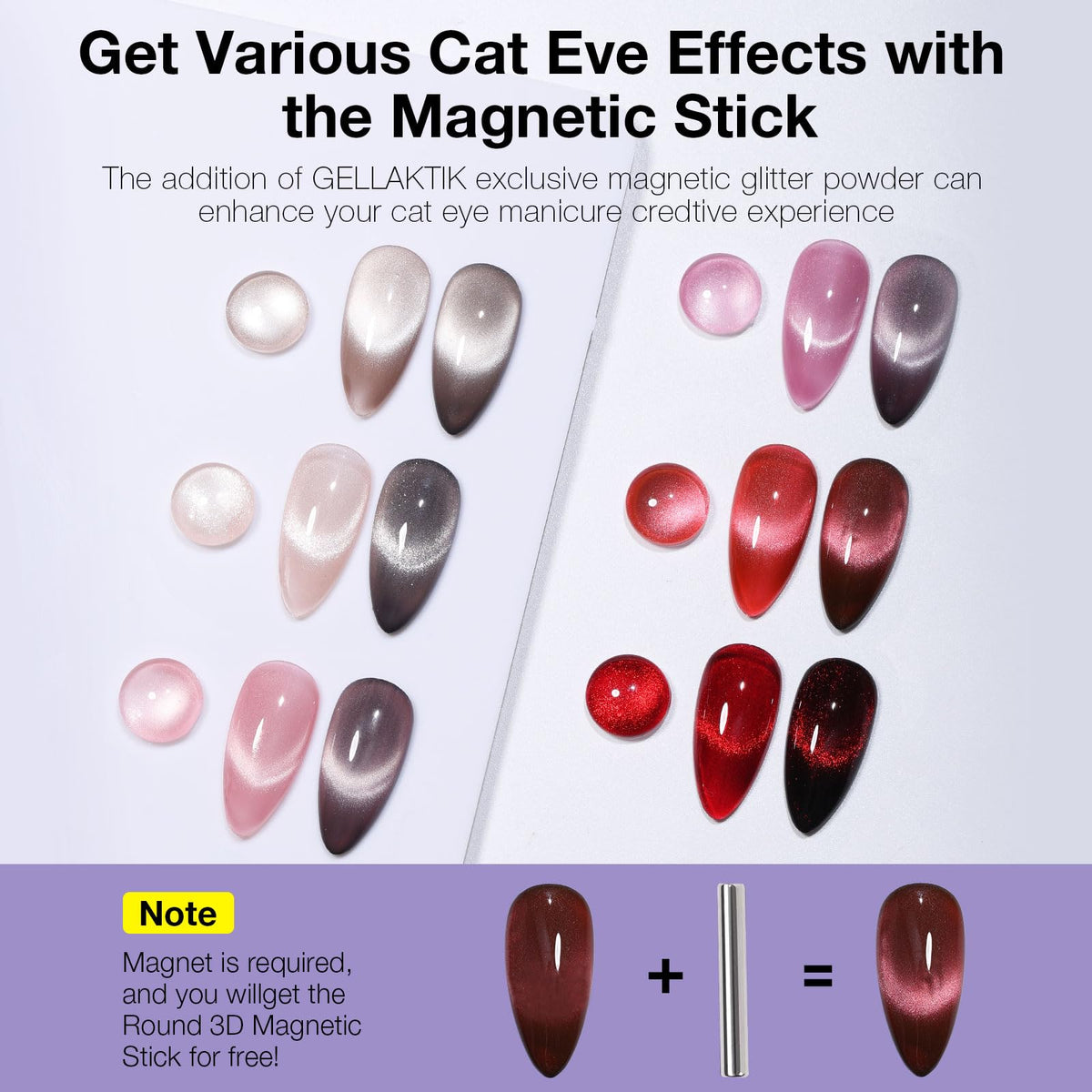 GELLAKTIK magnetic stick close-up highlighting tool for precise cat-eye effects