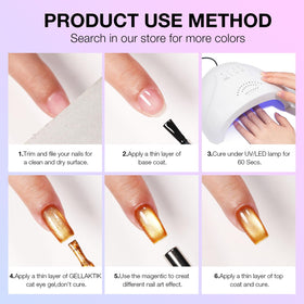GELLAKTIK manicure station scene showing fast LED/UV curing and professional look