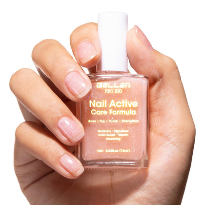 GELLEN front packaging showing milky nude bottle and glossy finish benefit
