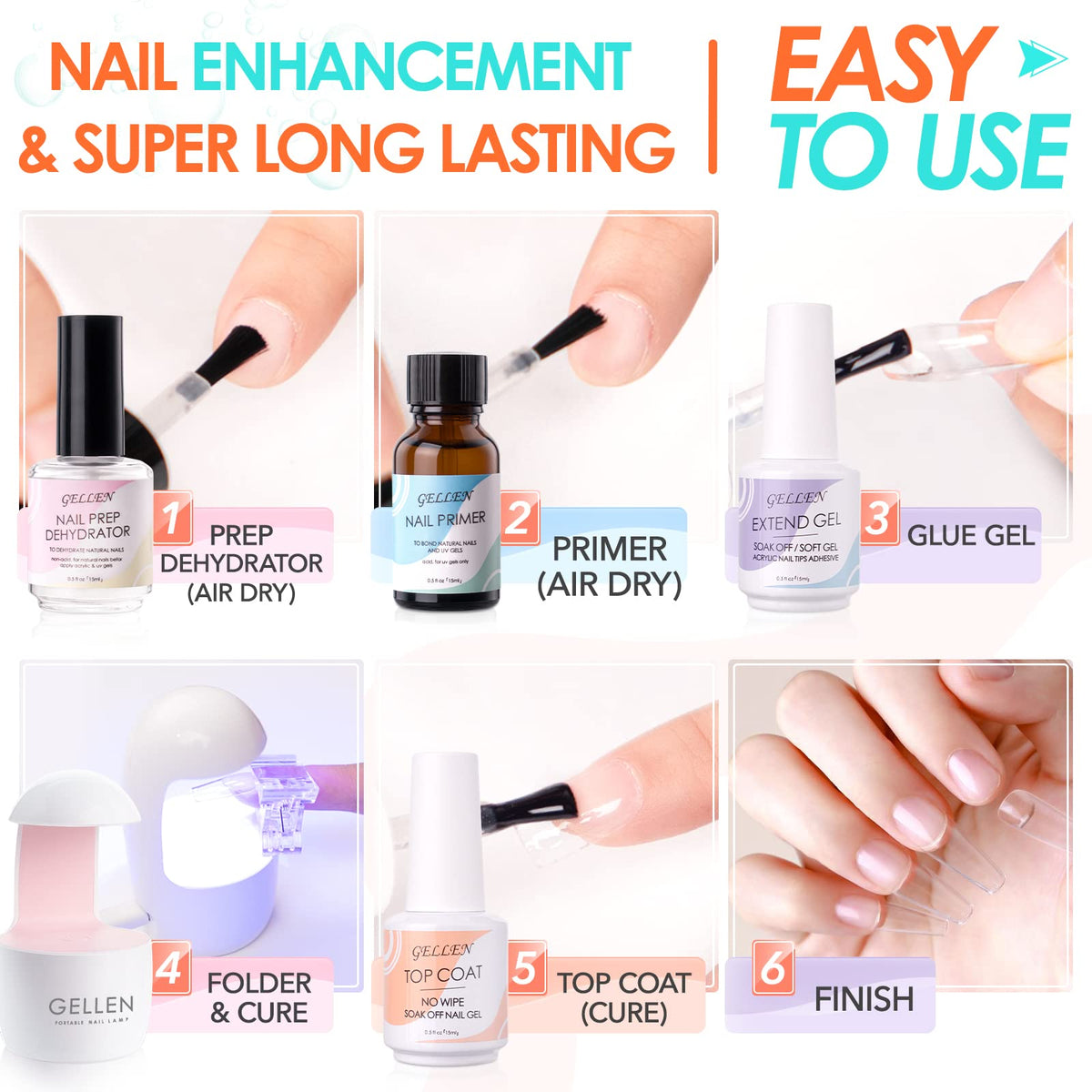 GELLEN almond nail tips close-up showing smooth texture for natural look
