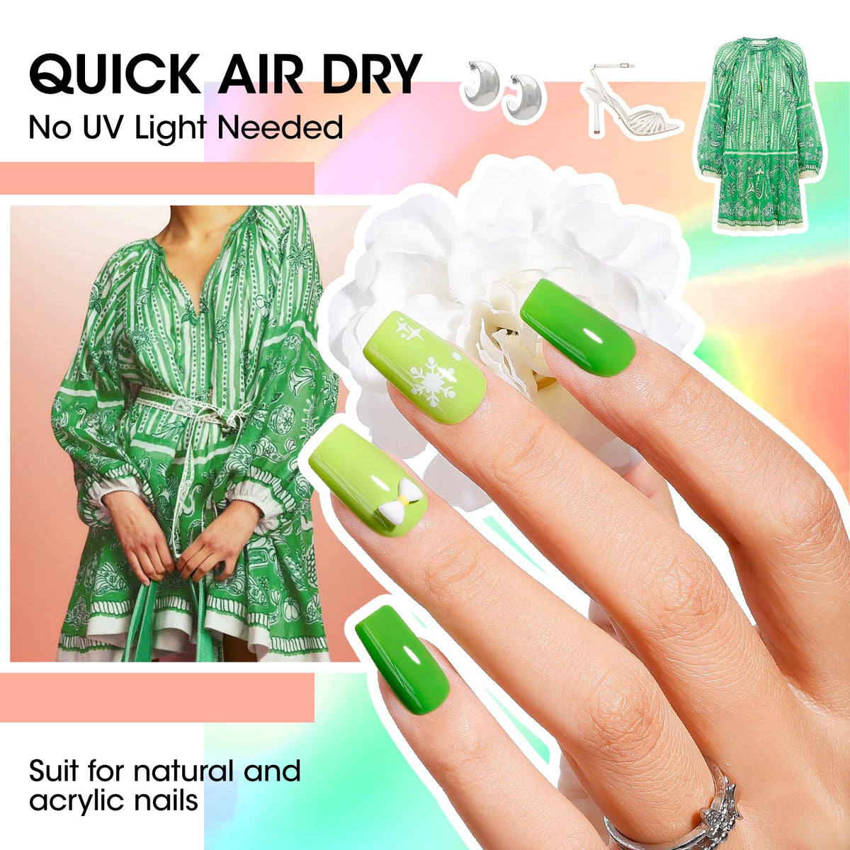 GELLEN applied on fingernails demonstrating streak-free coverage and shine