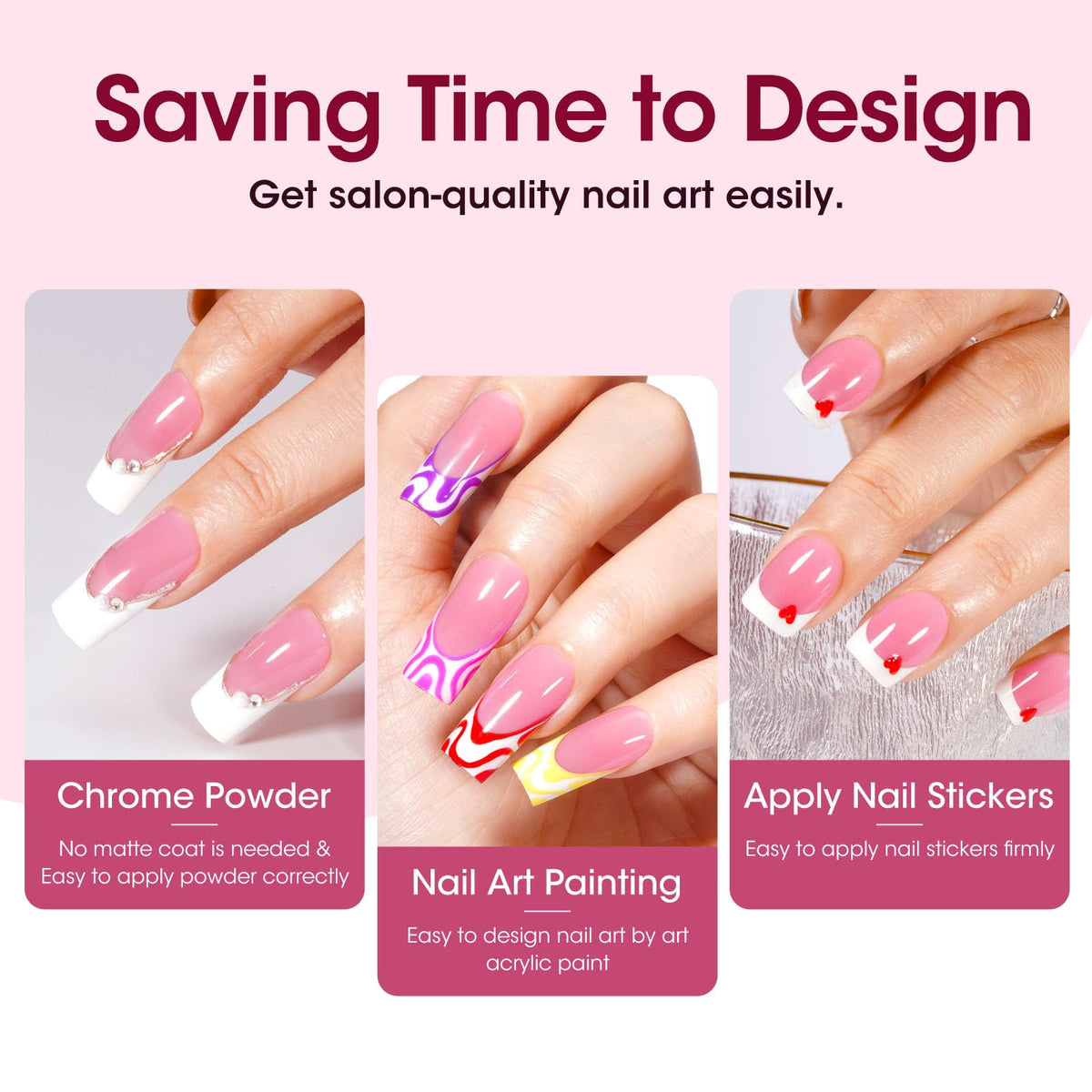 GELLEN applied tips on fingers showing long square French elegance and durability