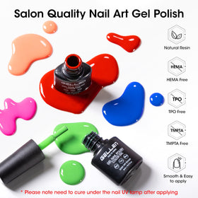 GELLEN base and top coats close-up showing labels and finishes for durable wear