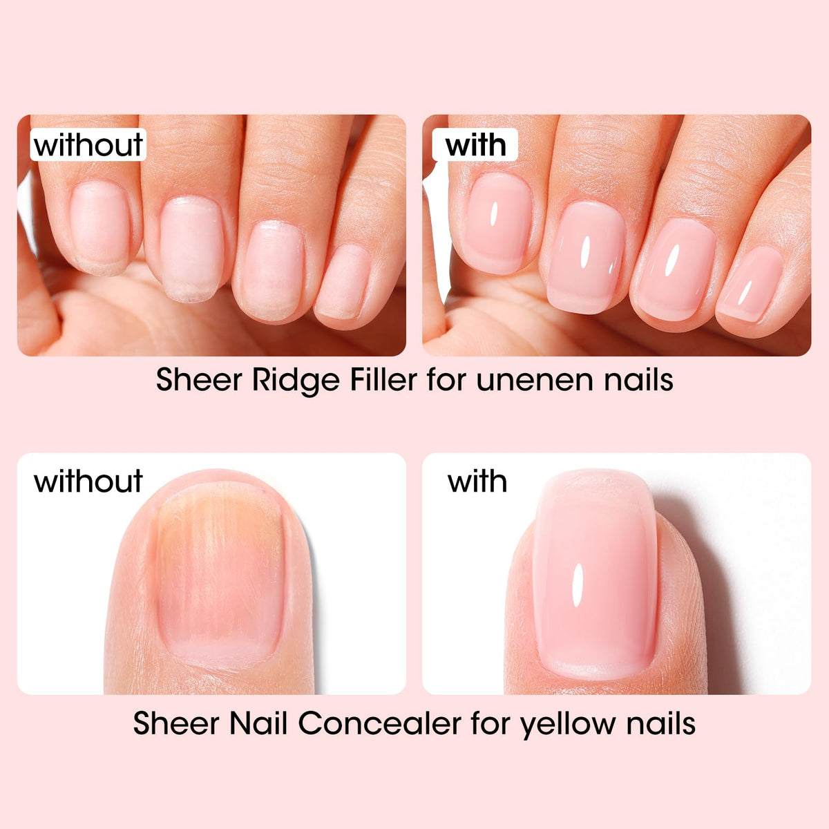 GELLEN before and after on weak nails showing strengthened look