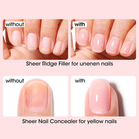 GELLEN before and after on weak nails showing strengthened look