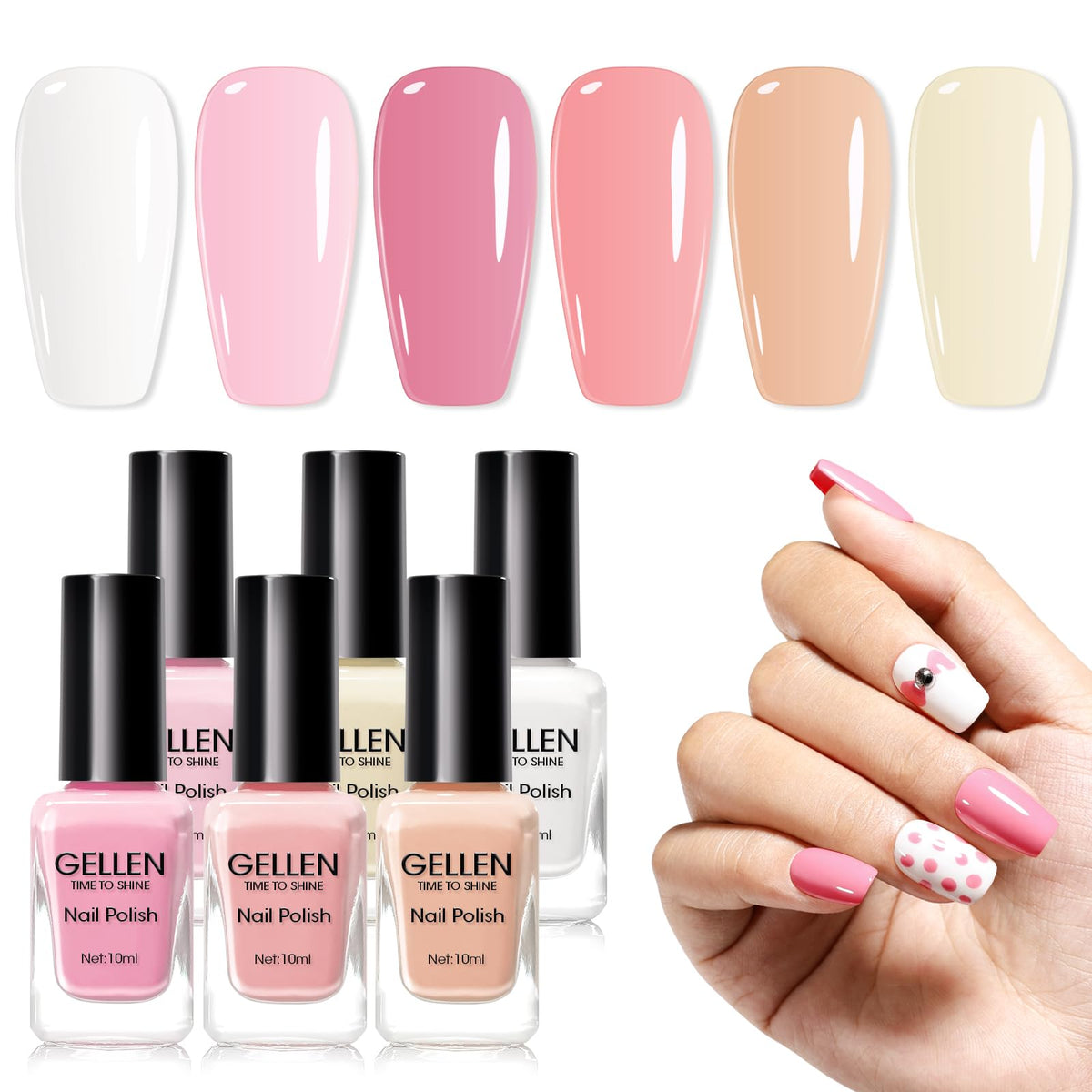 GELLEN bottle front view showing nude pink shade and benefit fast drying