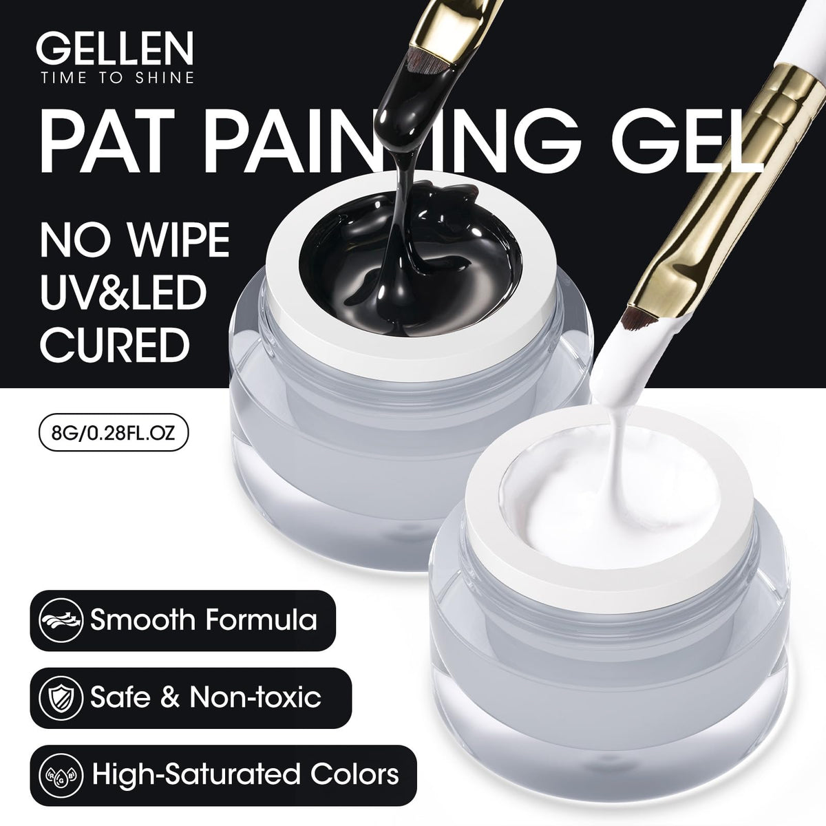 GELLEN bottle label and cap detail, easy-seal packaging for storage benefit