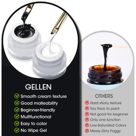 GELLEN brush painting white floral detail on nail, high-contrast delicate design