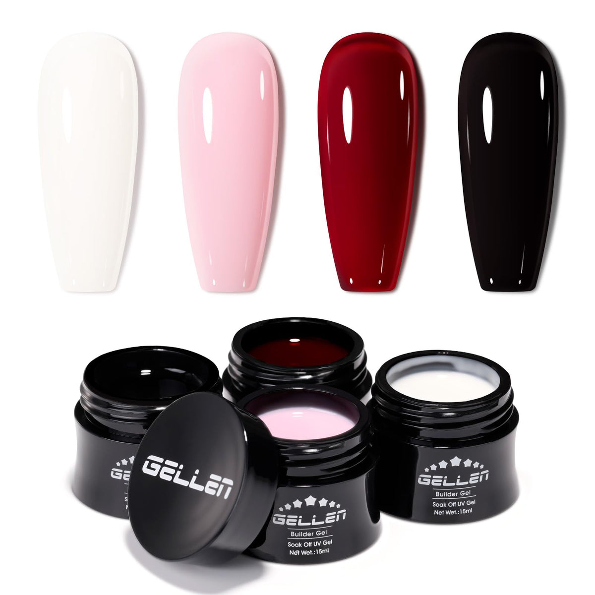 GELLEN kit front packaging showing four builder gel colors and benefits