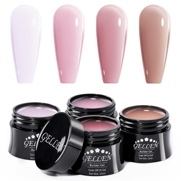 GELLEN kit front packaging showing four builder gel jars and benefits