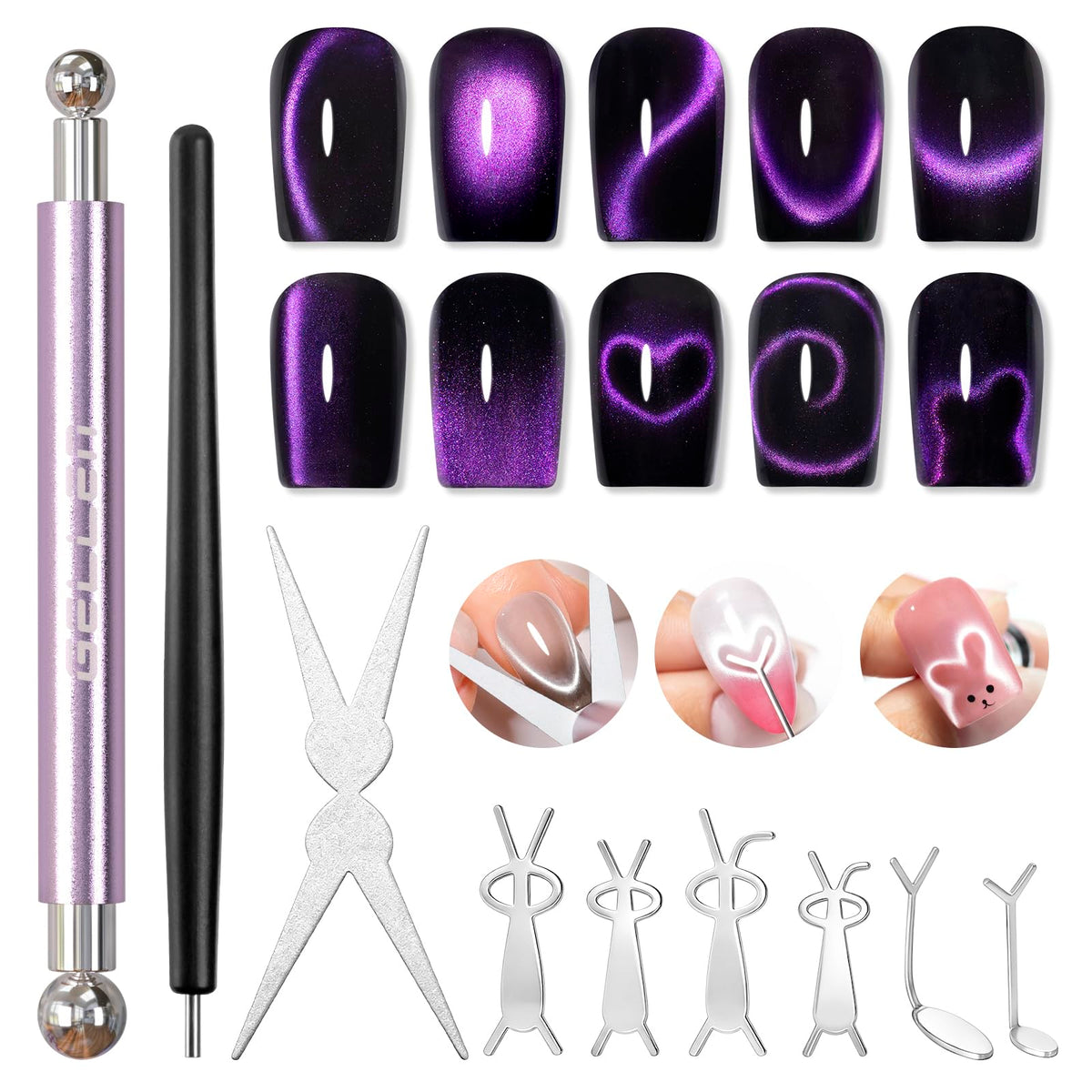 GELLEN front packaging showing full cat eye magnet kit and components benefit quick setup