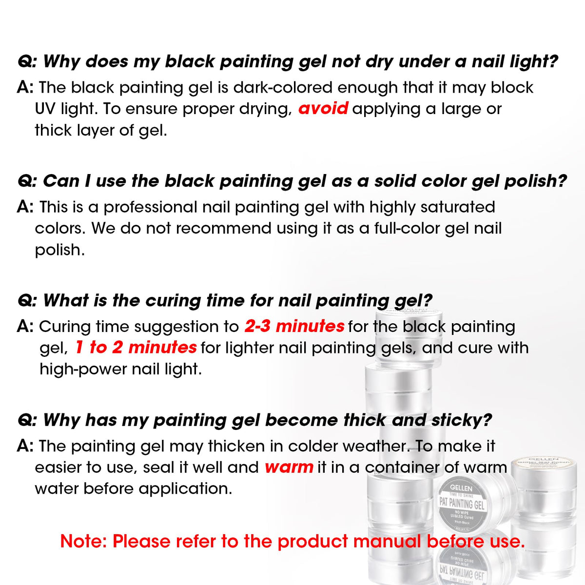 GELLEN close-up of black gel texture, dense opacity for single-stroke coverage