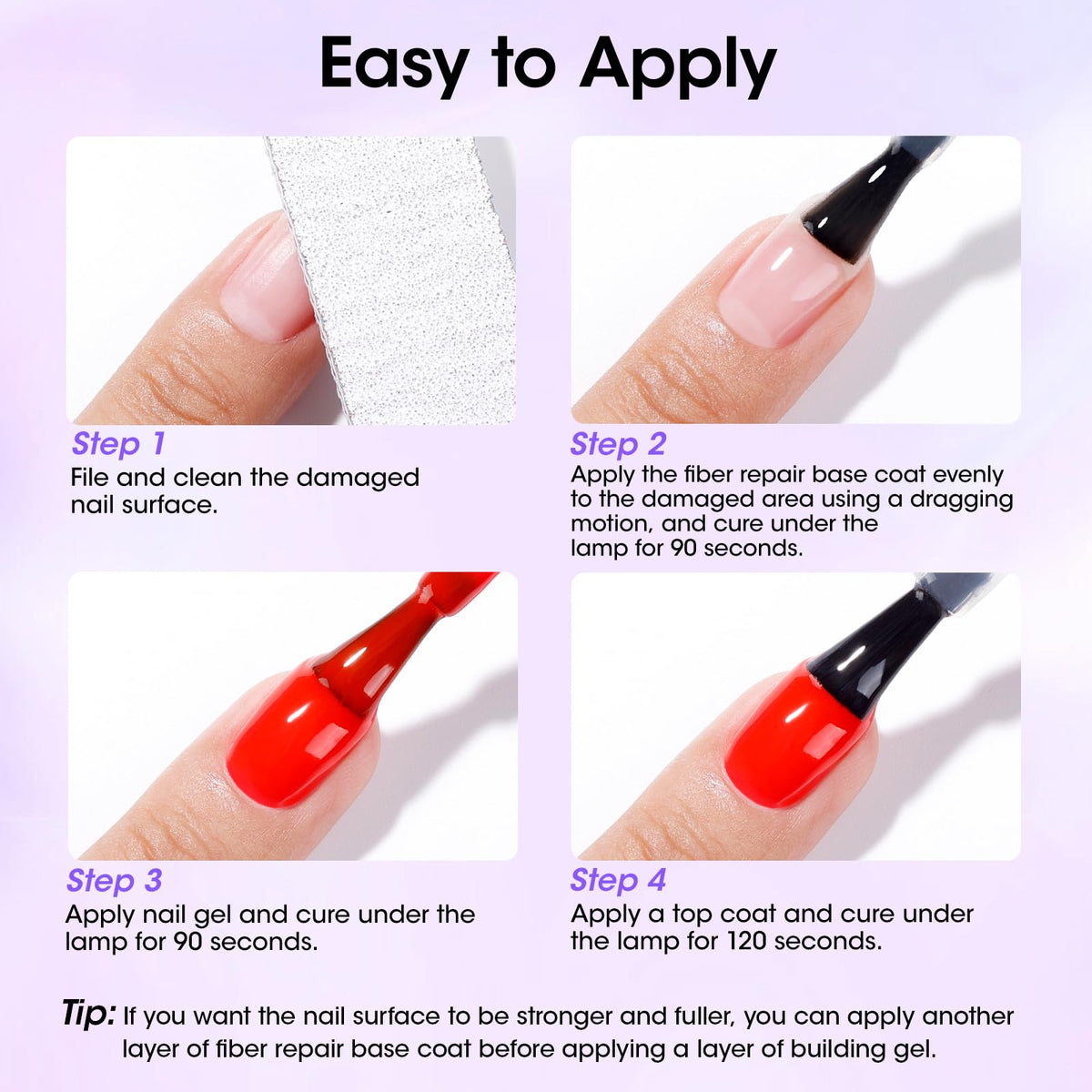 nail under an LED lamp curing GELLEN fiber gel illustrating fast cure times and reliable adhesion