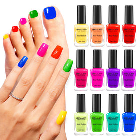 GELLEN front view of 12 neon polish bottles showing vivid colors and variety