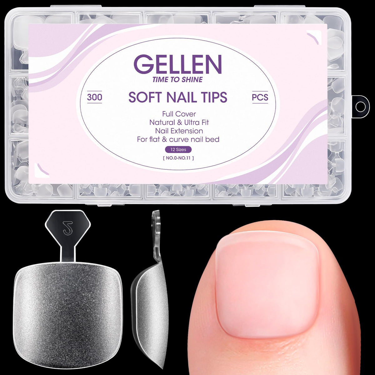 GELLEN front packaging showing 300PCS kit and clear tips for easy selection