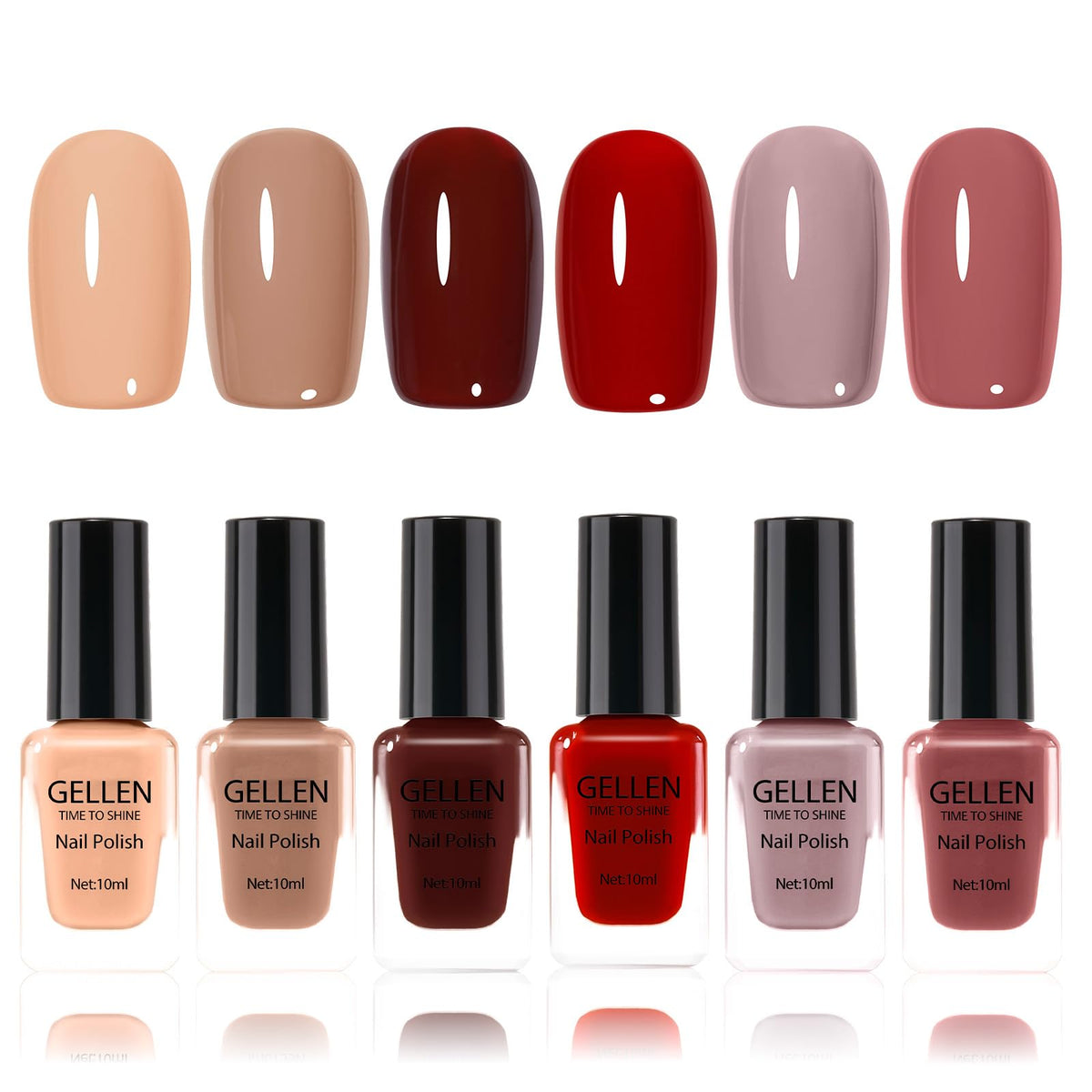 GELLEN front packaging showing six warm shades and set details for easy selection