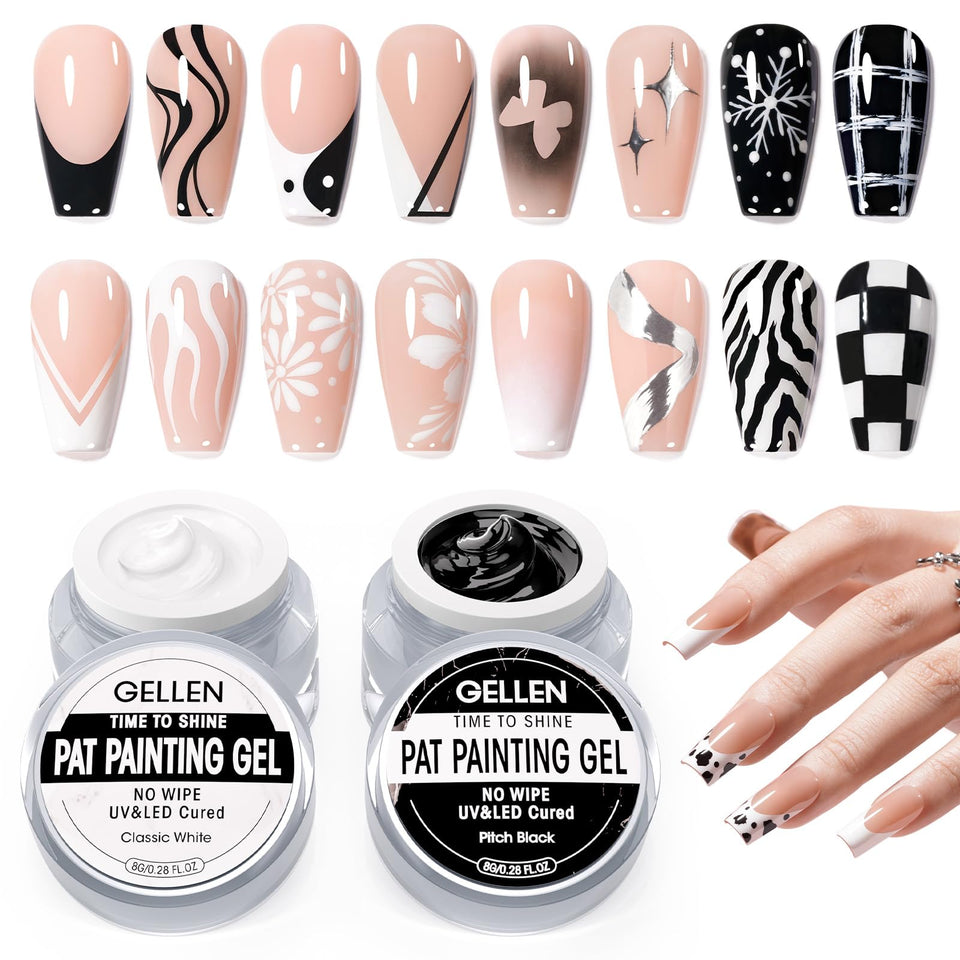 GELLEN front packaging showing black and white 8g gel set, clear professional result
