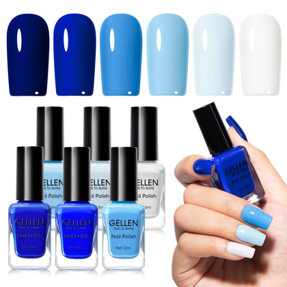 GELLEN front packaging showing six blue polishes and organized layout for easy selection