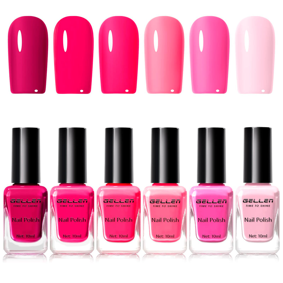 GELLEN front packaging showing six hot pink bottles, vibrant gift-ready set