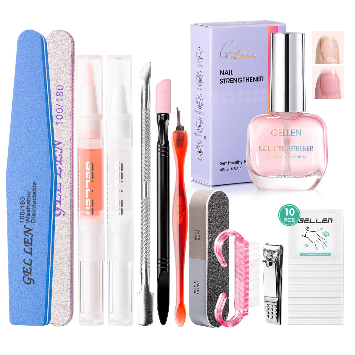 GELLEN front packaging view showing complete manicure kit and benefits