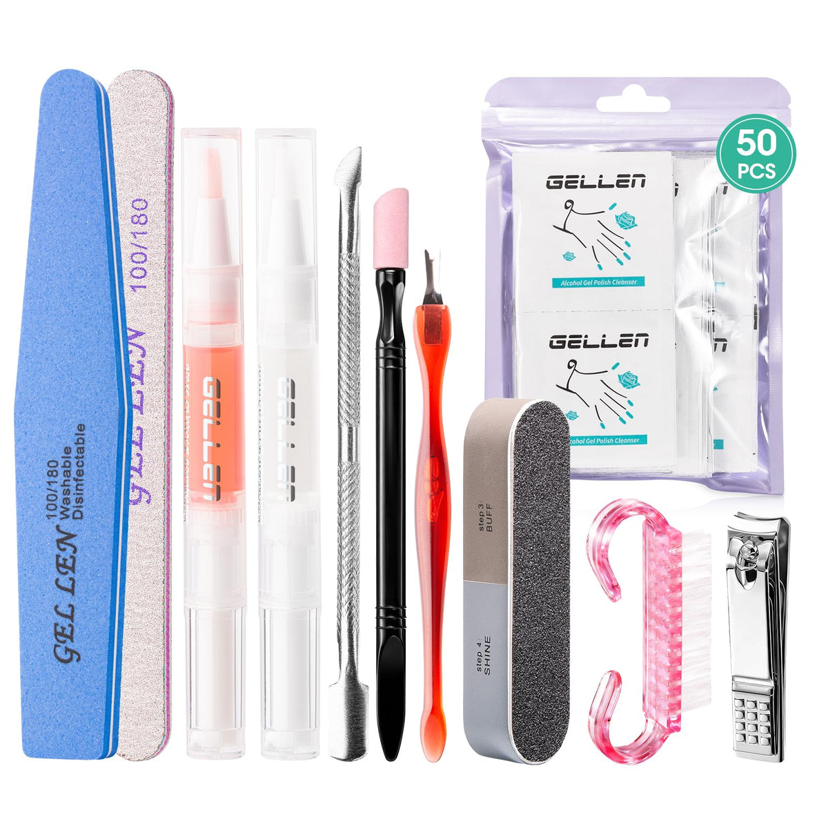 GELLEN front view of full nail prep kit showing compact organization and convenience