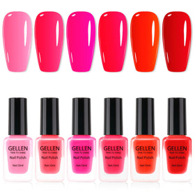 GELLEN front packaging showing six red and pink bottles and bold colors
