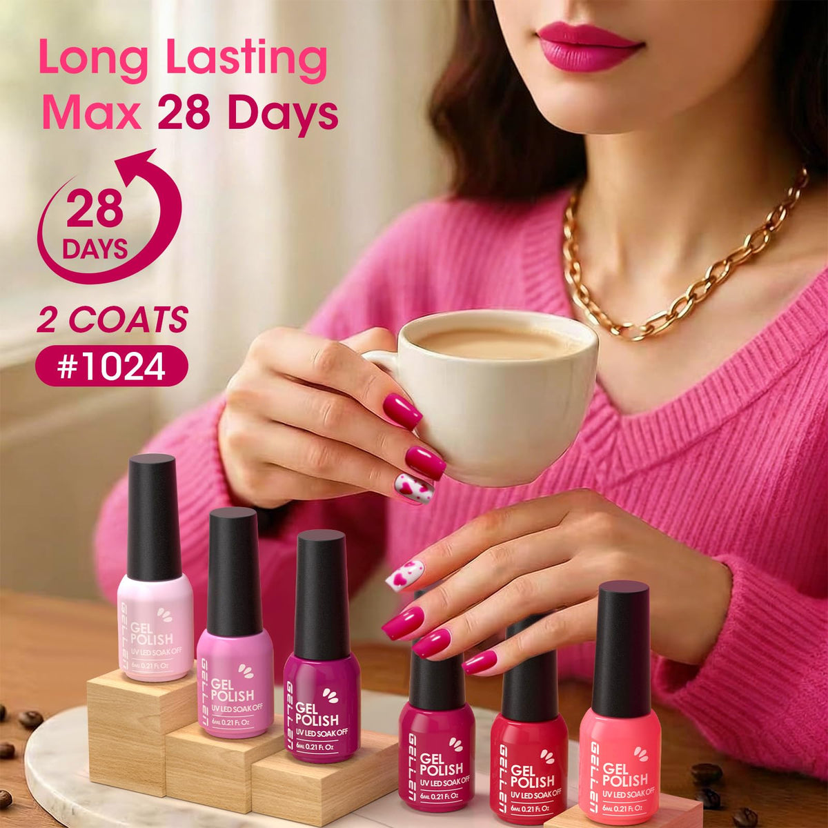 GELLEN brush applying hot pink gel for smooth, self-leveling finish