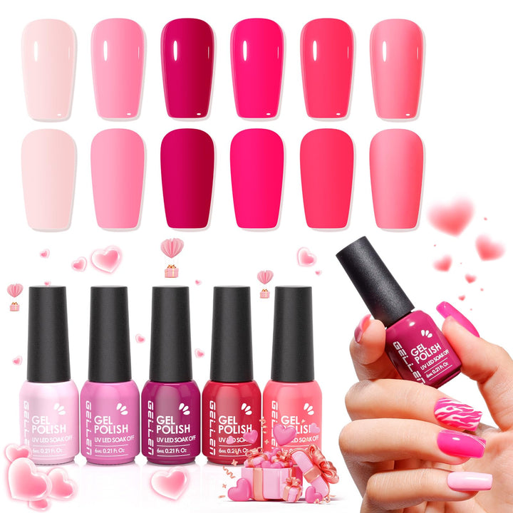 GELLEN front packaging showing six hot pink bottles for bold color