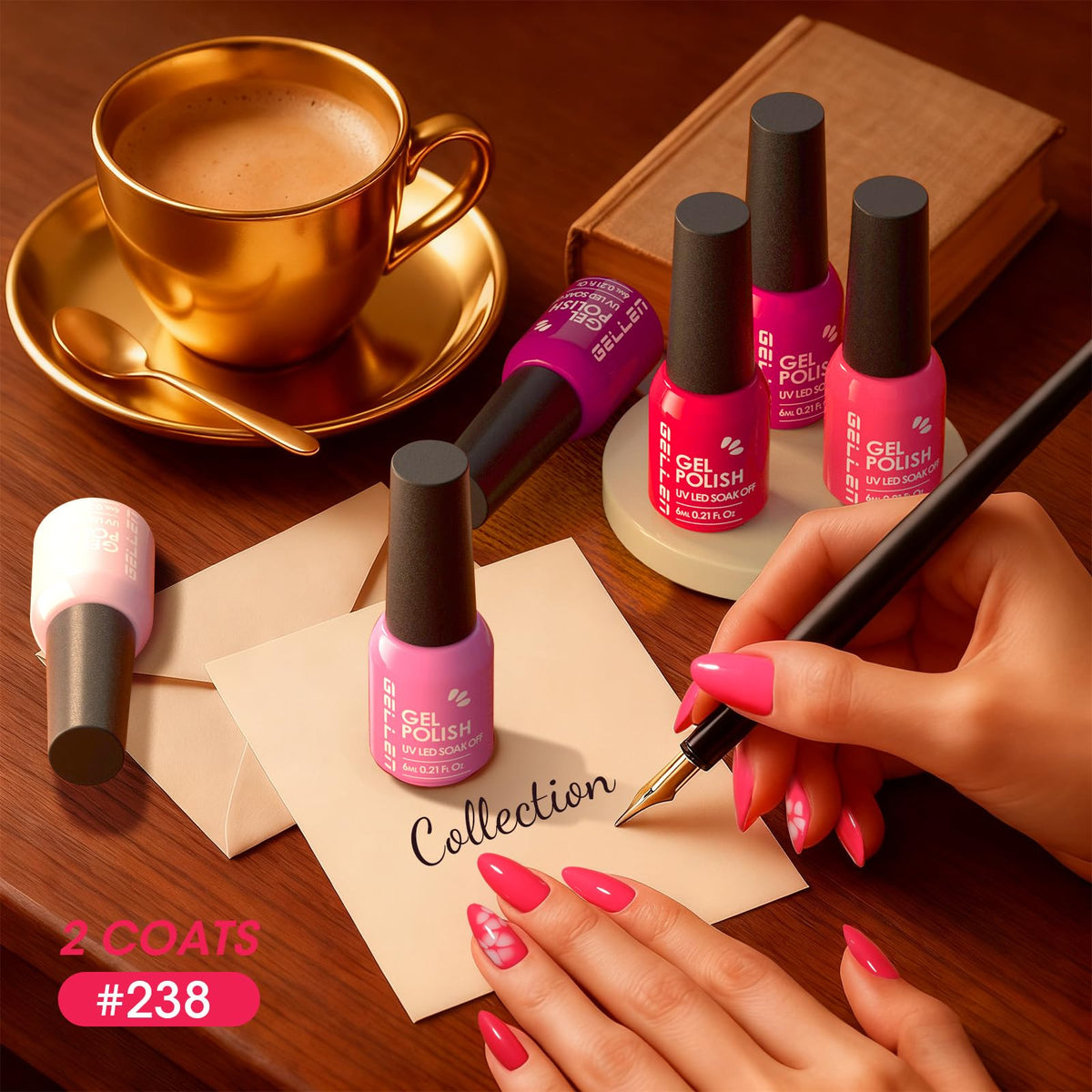GELLEN polished hands with hot pink manicure showcasing long-wear result