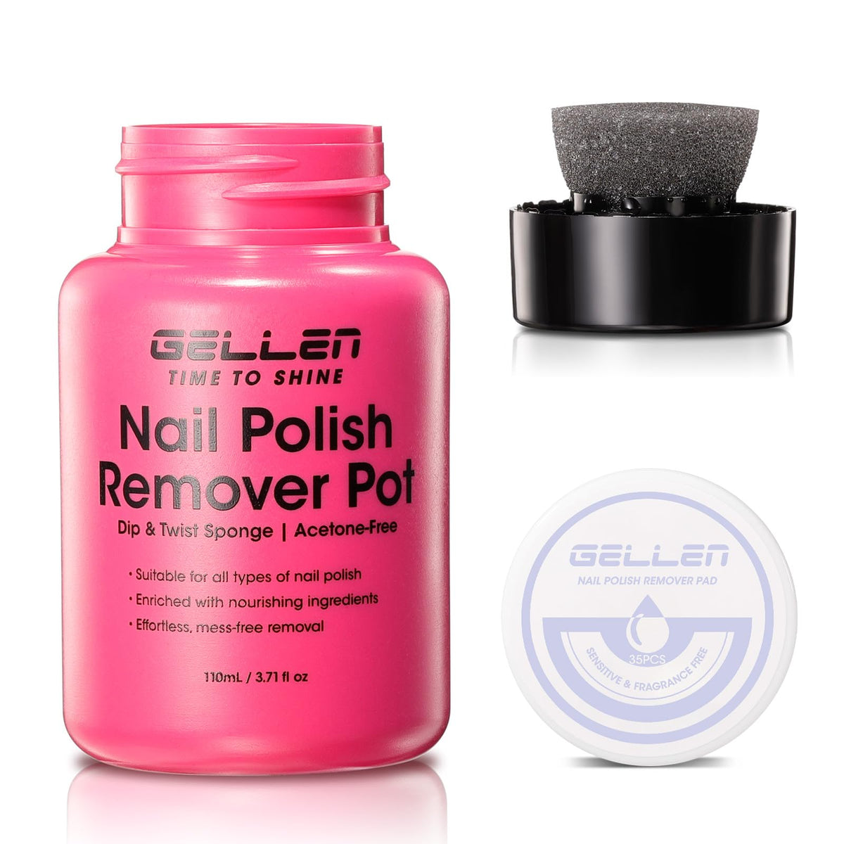 GELLEN jar front packaging showing compact remover and benefits