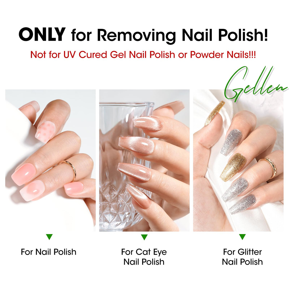 GELLEN product label close-up showing non-acetone formula details