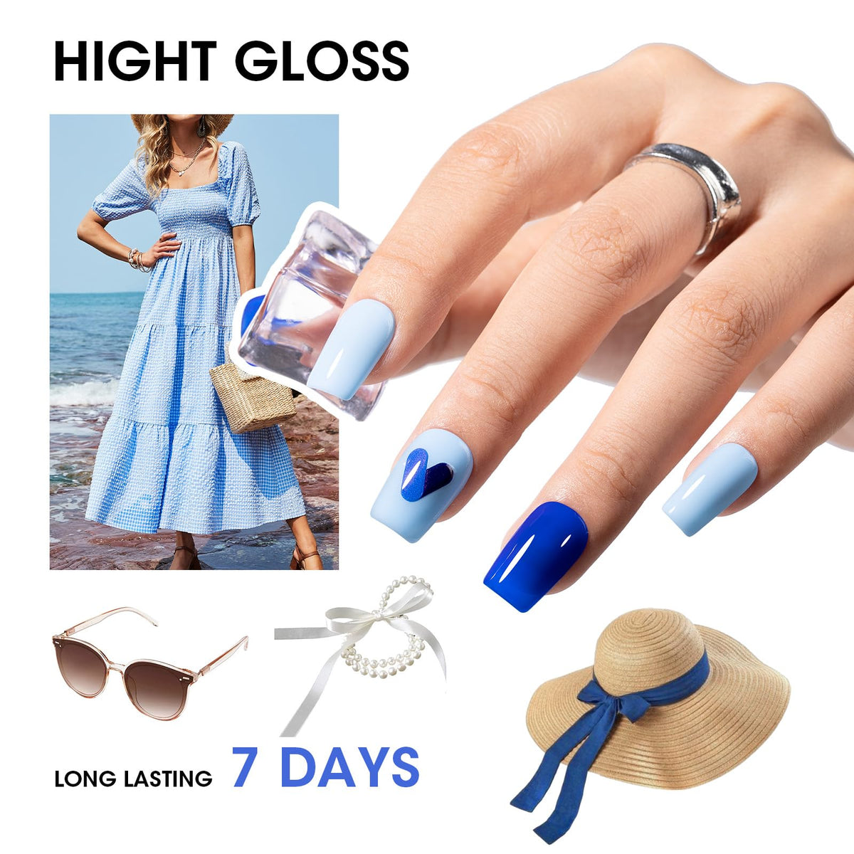 GELLEN on natural nails lifestyle shot showing salon-glossy blue manicure