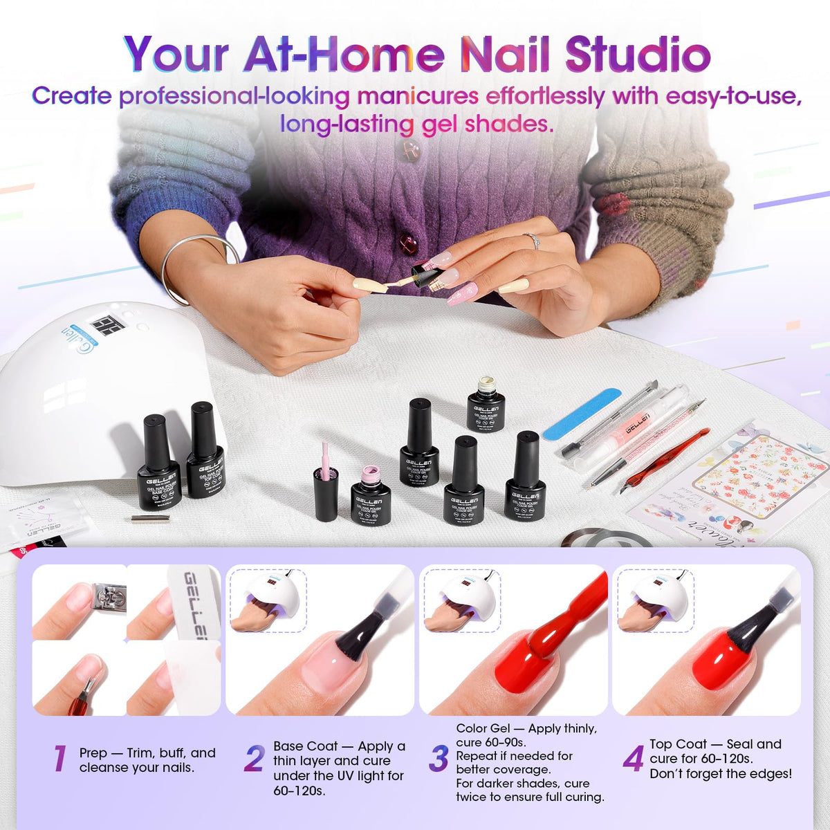 GELLEN hand using lamp to cure nails for salon-quality results