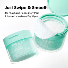 GELLEN pad smooth side shown wiping for streak-free polish preparation benefit