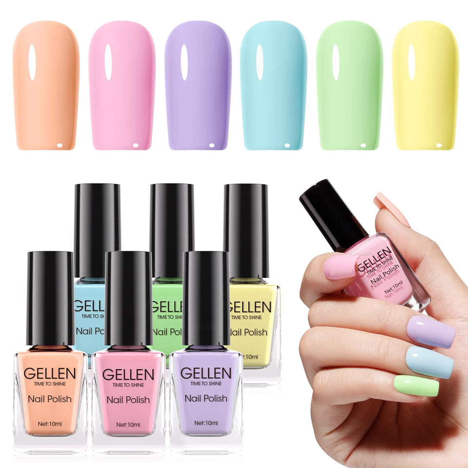 GELLEN six bottles displayed showing pastel macaron shades, perfect for seasonal looks