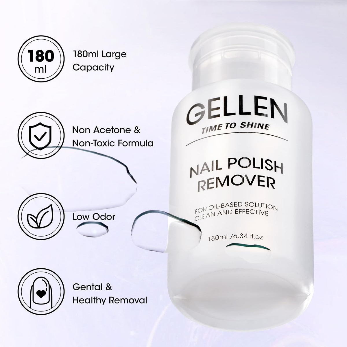 GELLEN pump dispenser close-up for controlled spill-free application