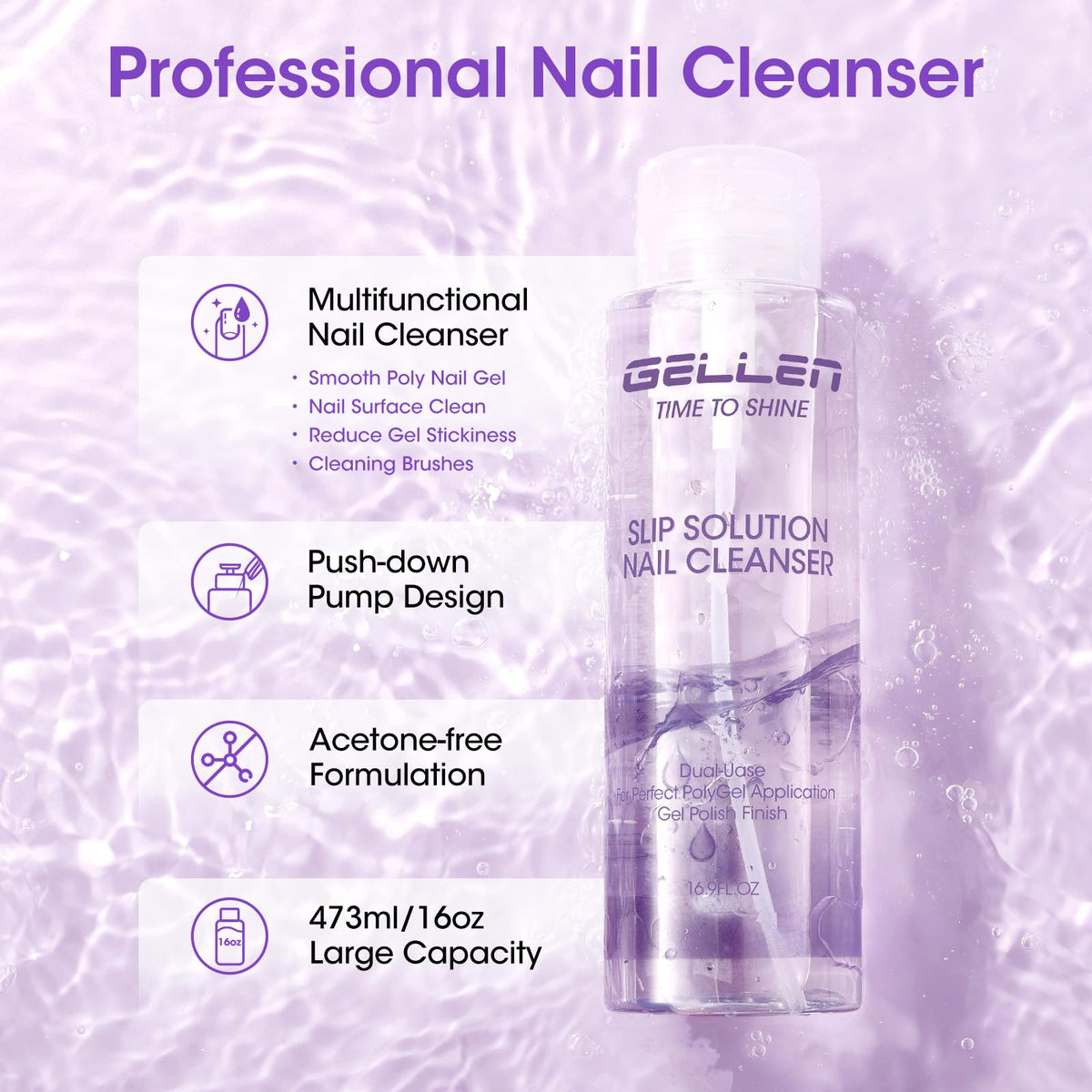 GELLEN pump dispensing measured drop onto lint-free wipe for controlled application