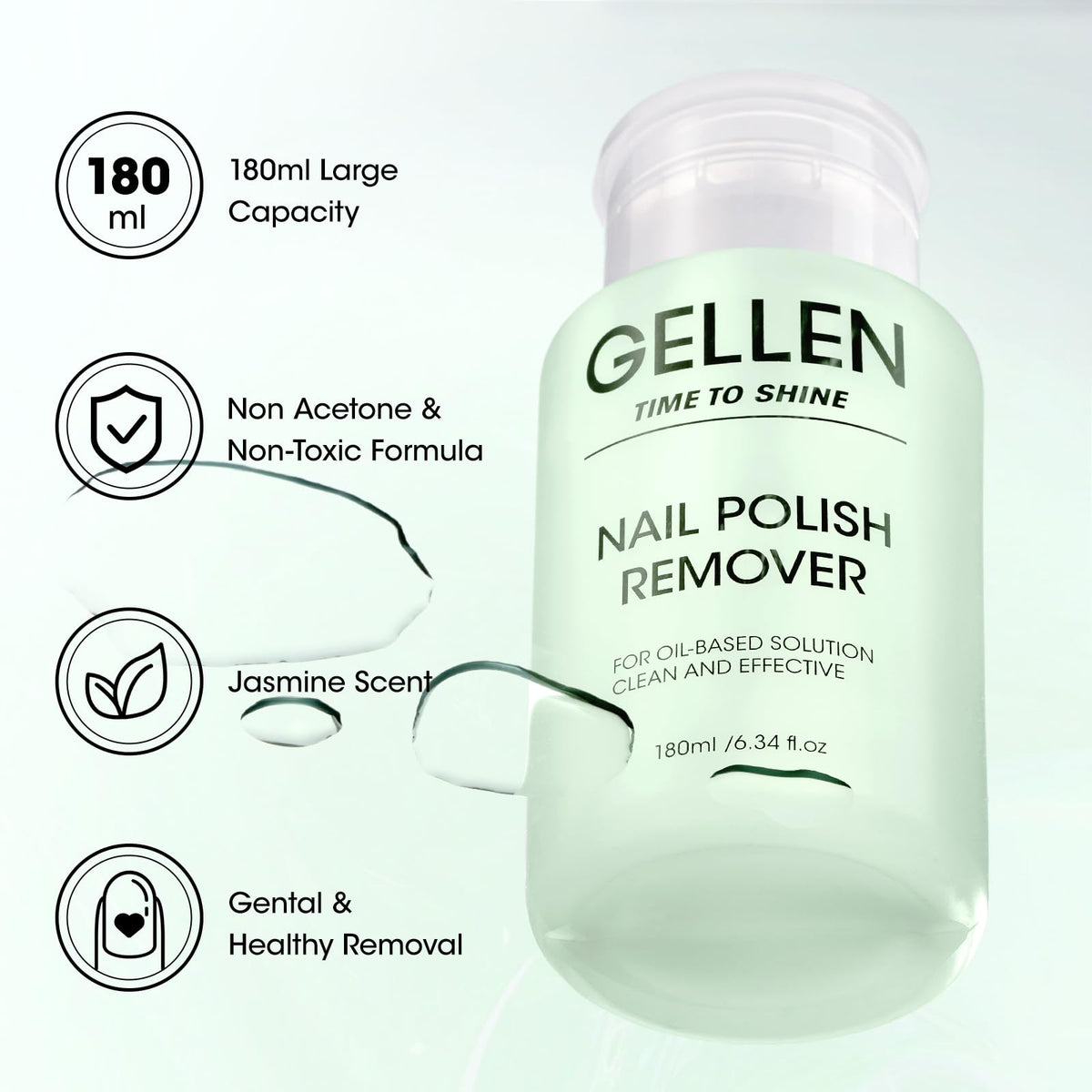 GELLEN push-down pump head closeup with dust-proof cap for tidy use
