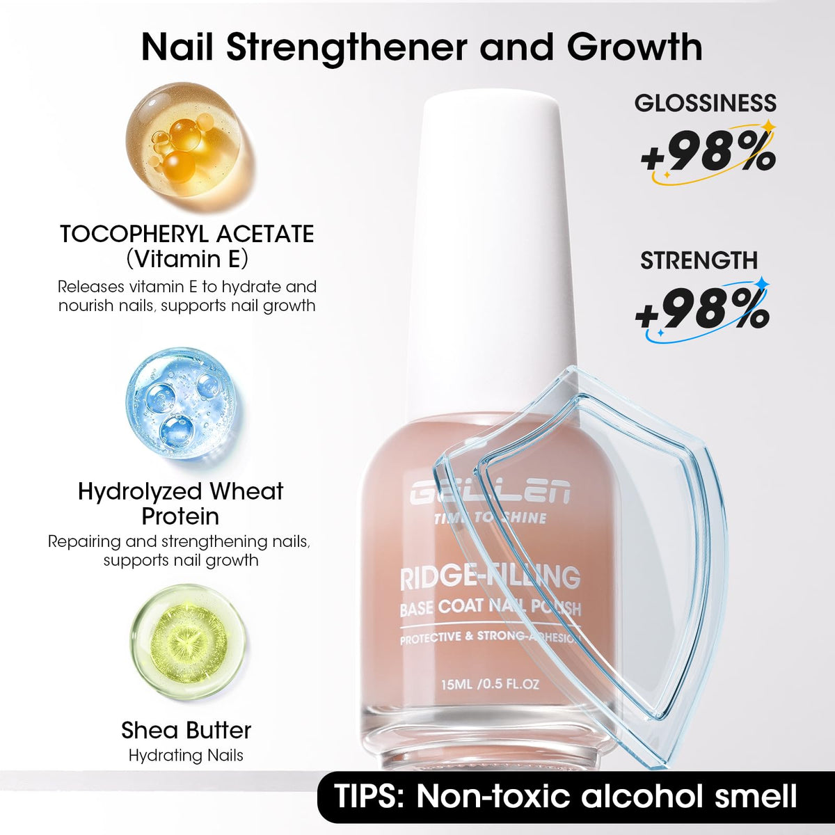 GELLEN nails finished with sheer nude tint, improving appearance and smoothing ridges