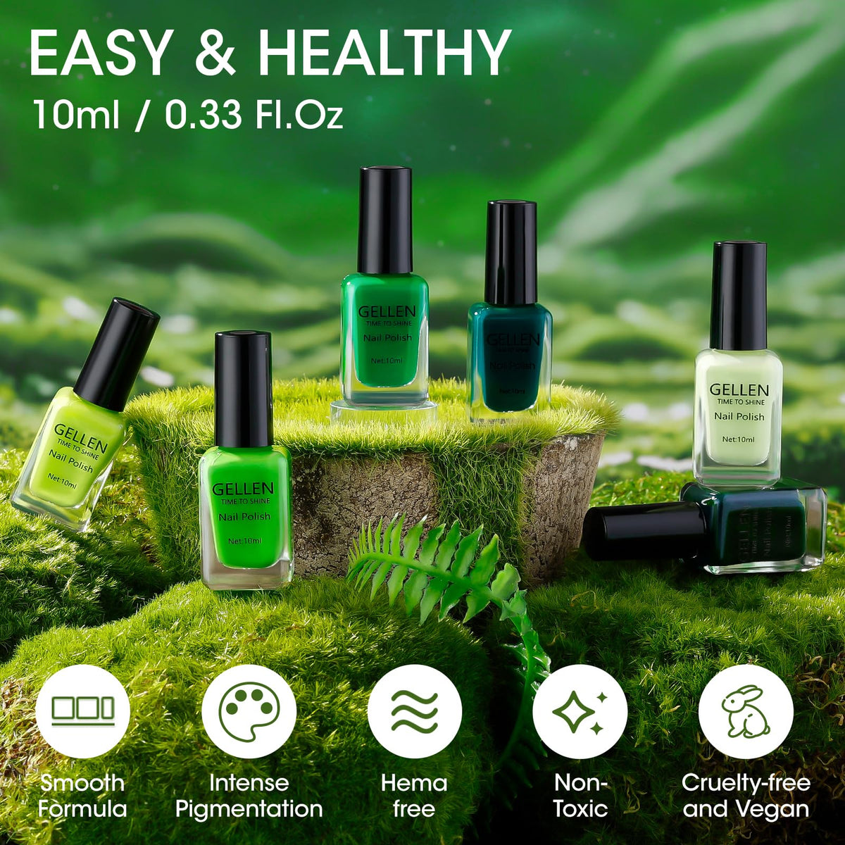 GELLEN swatch strip of all six green shades helpful for color selection
