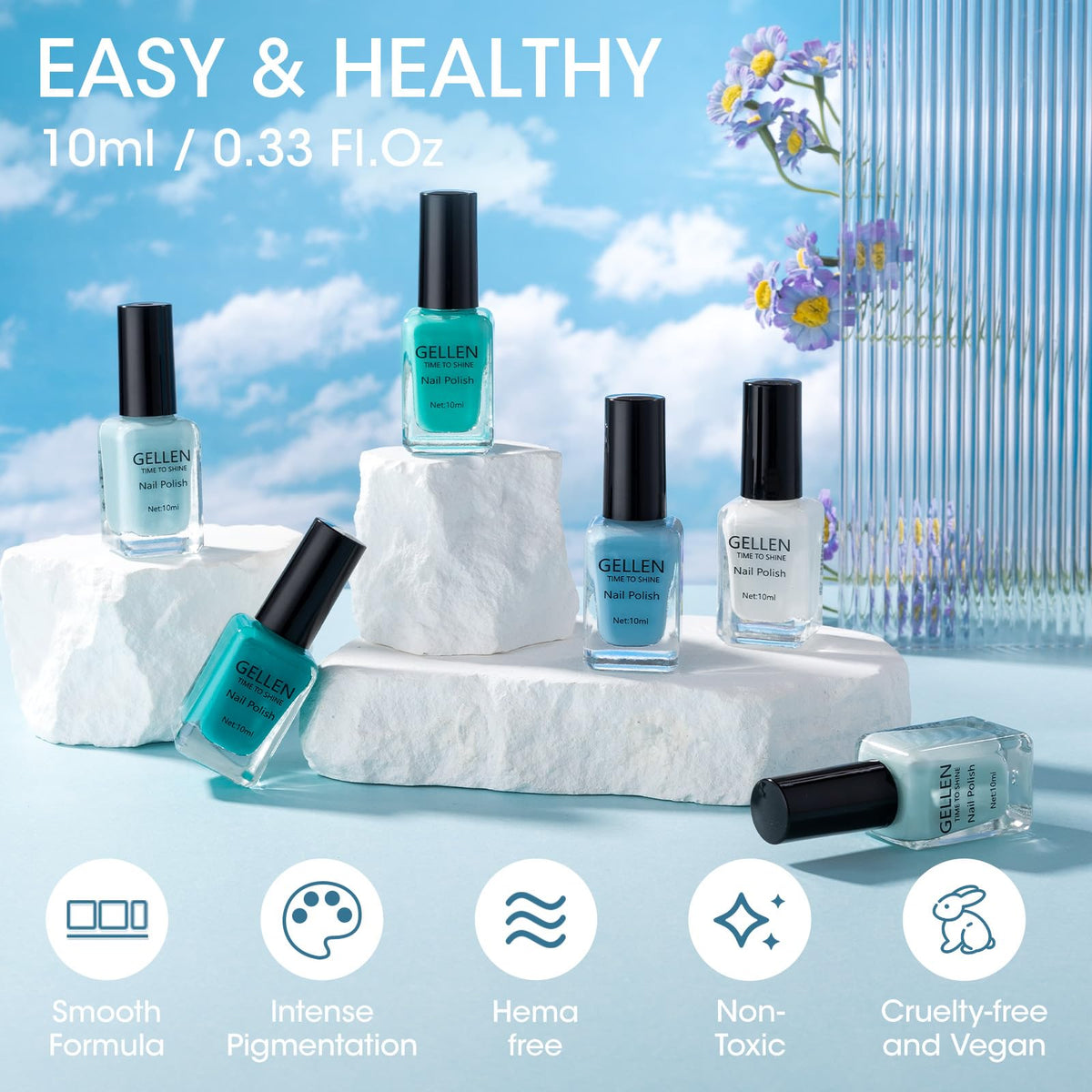 GELLEN lifestyle image at beach highlighting summer-ready teal manicure