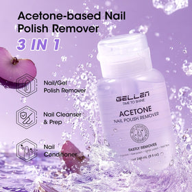 GELLEN droplet on nail illustrating fast polish dissolution benefit