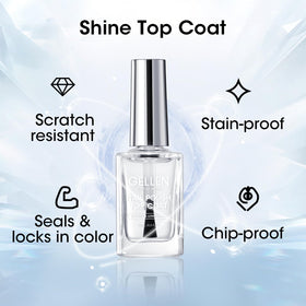 GELLEN top coat on nail delivering mirror-like shine and long-lasting glossy protection