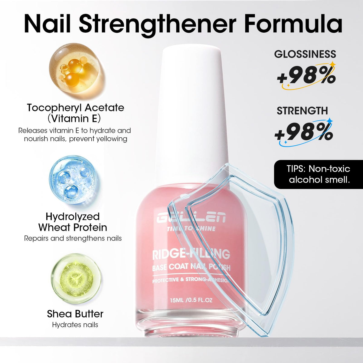 GELLEN top coat glossy stroke demonstrating mirror-like shine and protection