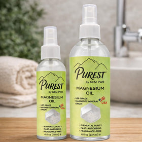 GEM PWR 4 fl oz bottle beside a hand for size comparison and travel-friendly benefit