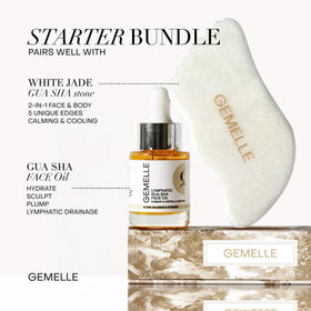 GEMELLE on bathroom vanity styled with tools, supporting daily ritual
