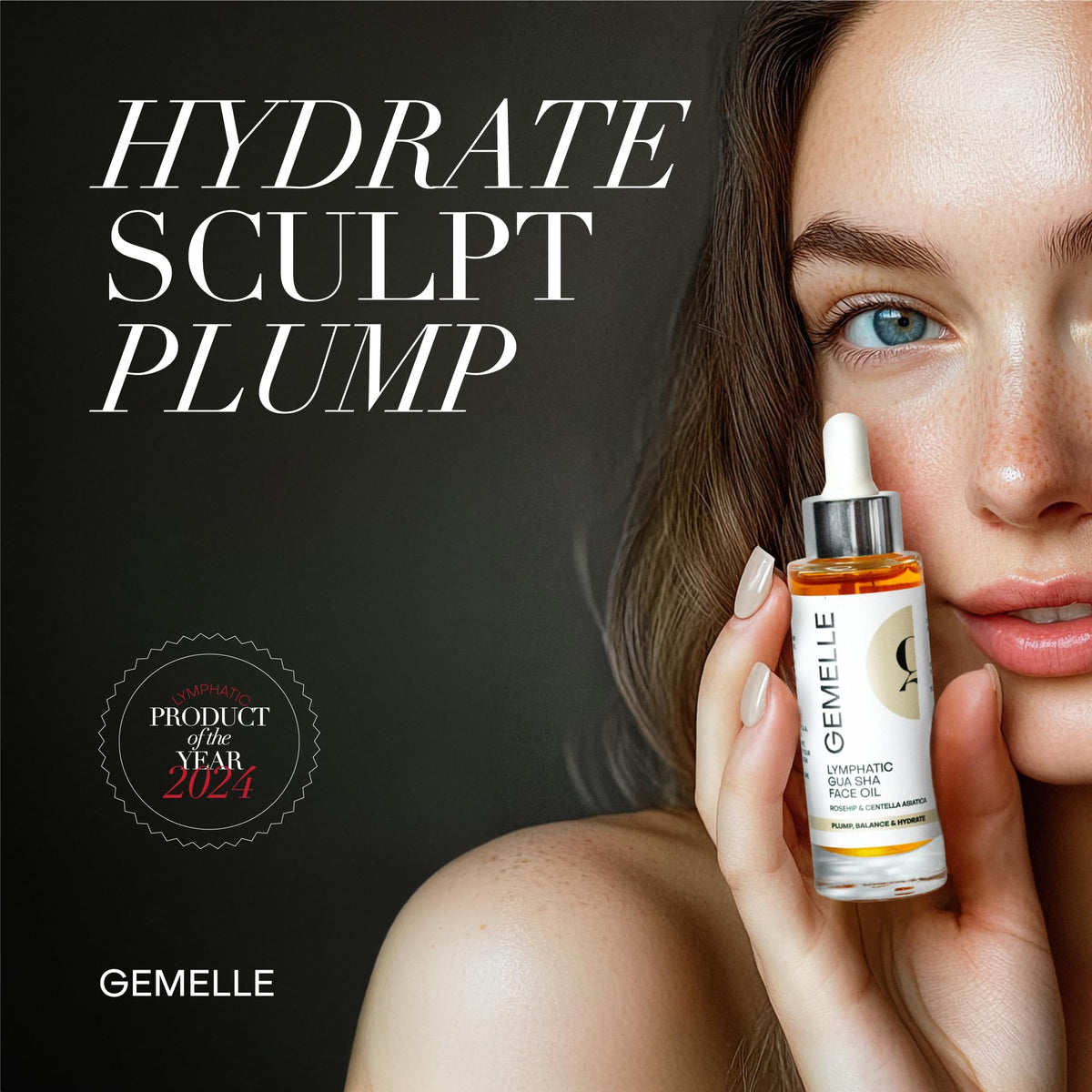 GEMELLE oil texture drop closeup demonstrating lightweight glide and quick absorption benefit